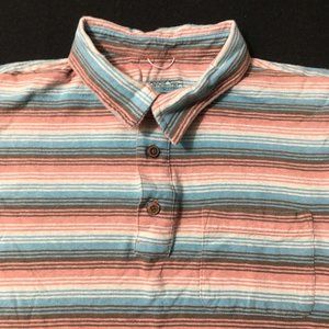 #N Patagonia Polo Shirt Size Large Rainbow Colorful Stripes Casual Lightweight